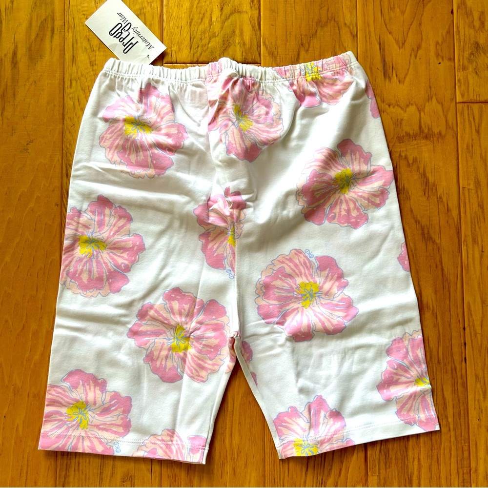 Prego Maternity Bike shorts in Poppies Print White pink flowers